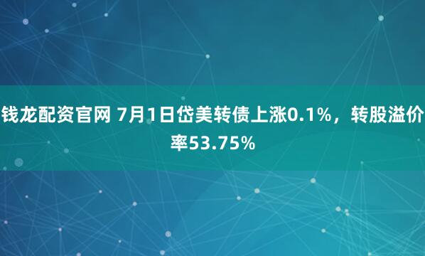 钱龙配资官网 7月1日岱美转债上涨0.1%，转股溢价率53.75%
