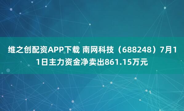 维之创配资APP下载 南网科技（688248）7月11日主力资金净卖出861.15万元
