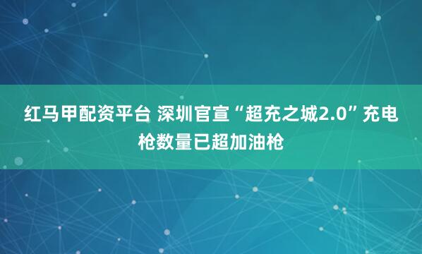 红马甲配资平台 深圳官宣“超充之城2.0”充电枪数量已超加油枪